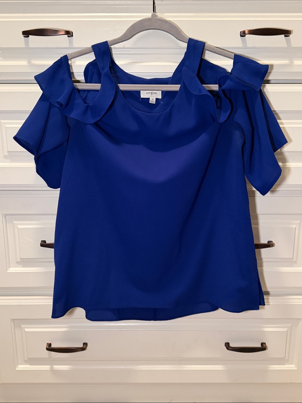 Umgee Cobalt Blue Cold-Shoulder Ruffle Top